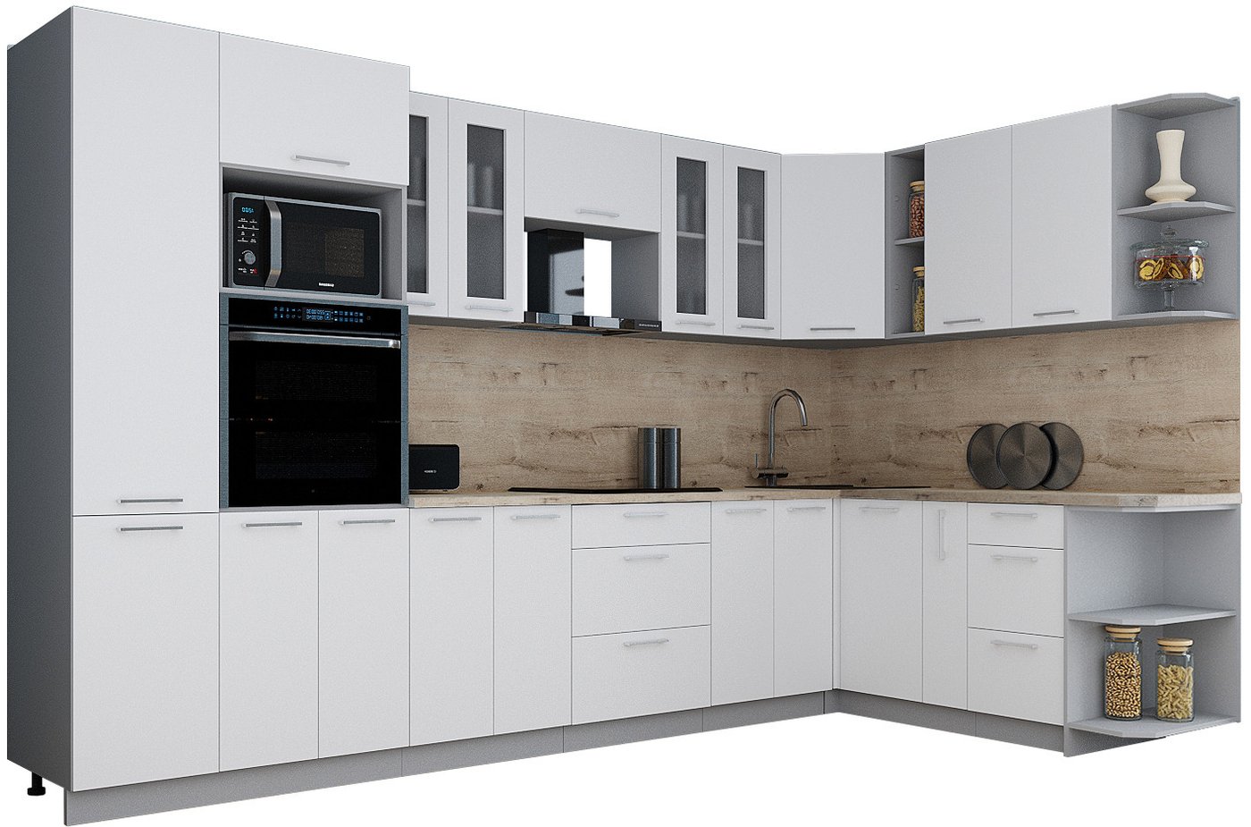 

Готовая кухня Интерлиния Мила Gloss 1.88x3.4 правая (белый софт/белый софт/травертин серый)