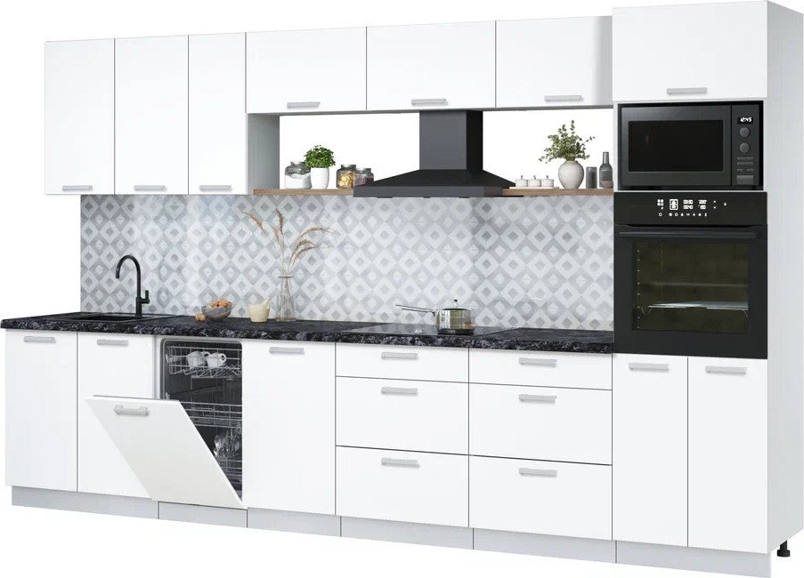 

Готовая кухня Интерлиния Мила Лайт 3.5-ПМ3 (белый платинум/белый платинум/кастилло темный)