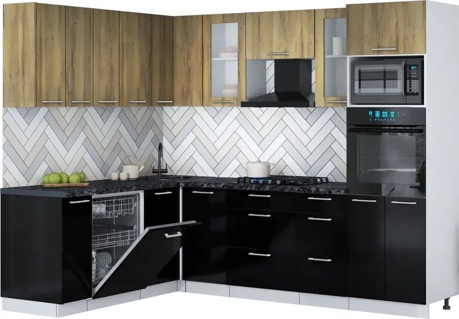 

Готовая кухня Интерлиния Мила Gloss 1.896х2.58 (черный глянец/дуб вотан/кастилло темный)