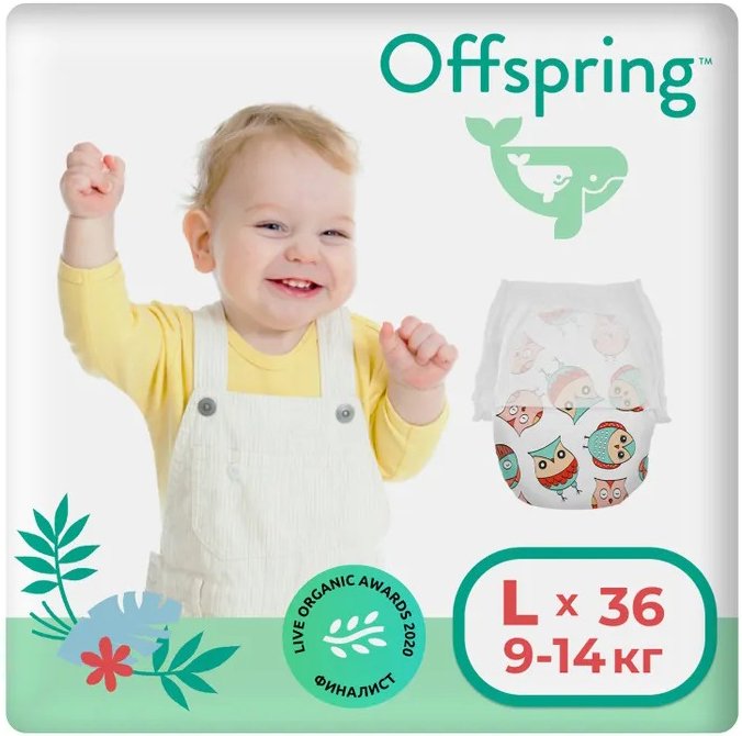 

Трусики-подгузники Offspring L 9-14 кг Совы (36 шт)