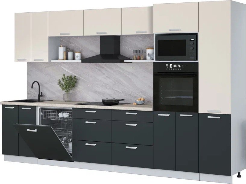 

Готовая кухня Интерлиния Мила Лайт 3.4-ПМ1 (персидский жемчуг/антрацит/травертин серый)