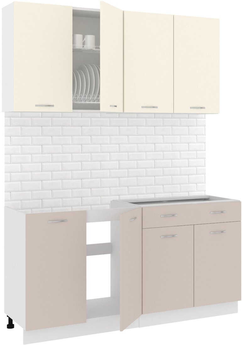 

Готовая кухня Кортекс-мебель Корнелия Лира-лайт 1.6м без столешницы (крем/капучино)