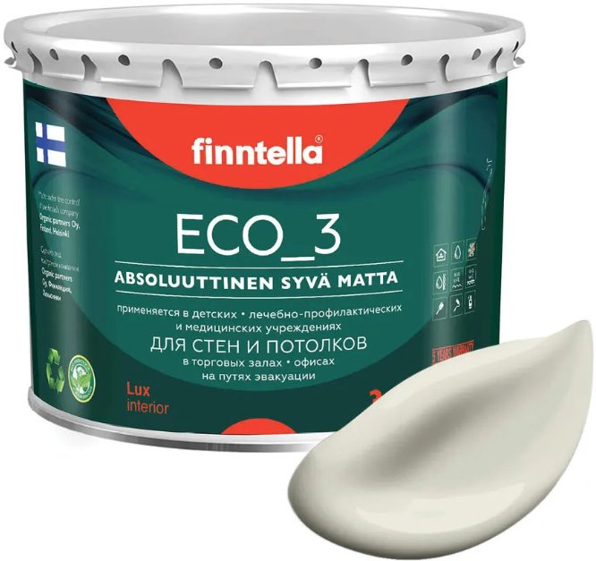 

Краска Finntella Eco 3 Wash and Clean Albiino F-08-1-3-LG219 2.7 л (серо-желтый)
