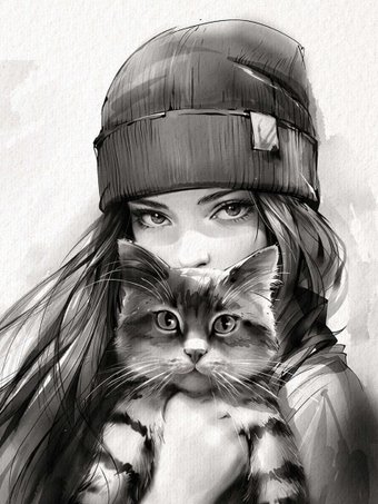 Алмазная мозаика  Феникс+ Девушка с котом. Осень 70850