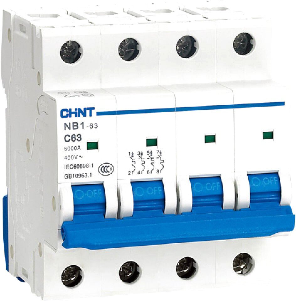 

Выключатель автоматический Chint NB1-63 4P 63A 6кА (C) 179752