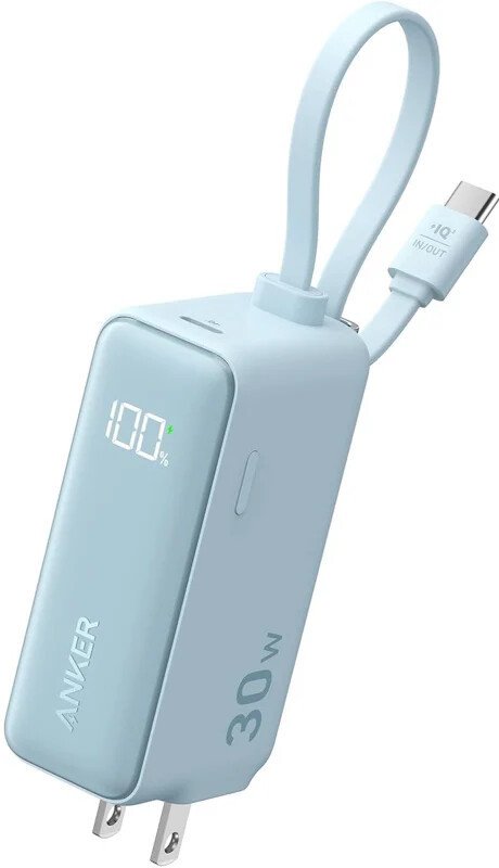 Внешний аккумулятор Anker Power Bank Fusion Built-In USB-C Cable A1636 30W 5000mAh (голубой)