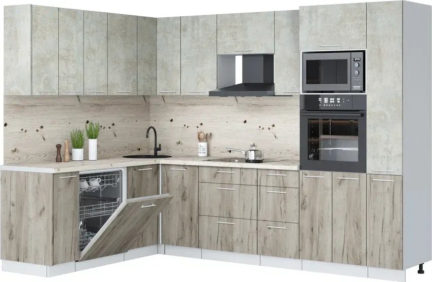 

Готовая кухня Интерлиния Мила Лайт 1.896х2.88 (бетон лайт/дуб серый/бискайская сосна)