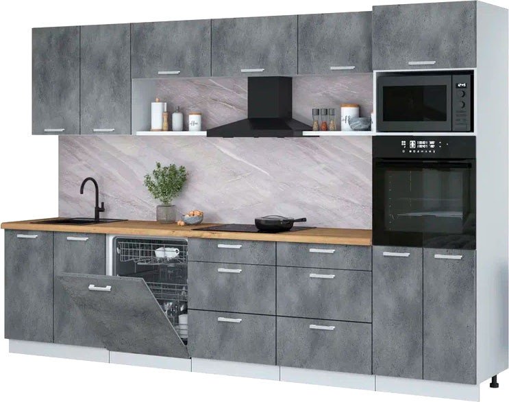 

Готовая кухня Интерлиния Мила Лайт 3.2-ПМ1 (бетон портленд/бетон портленд/дуб бунратти)