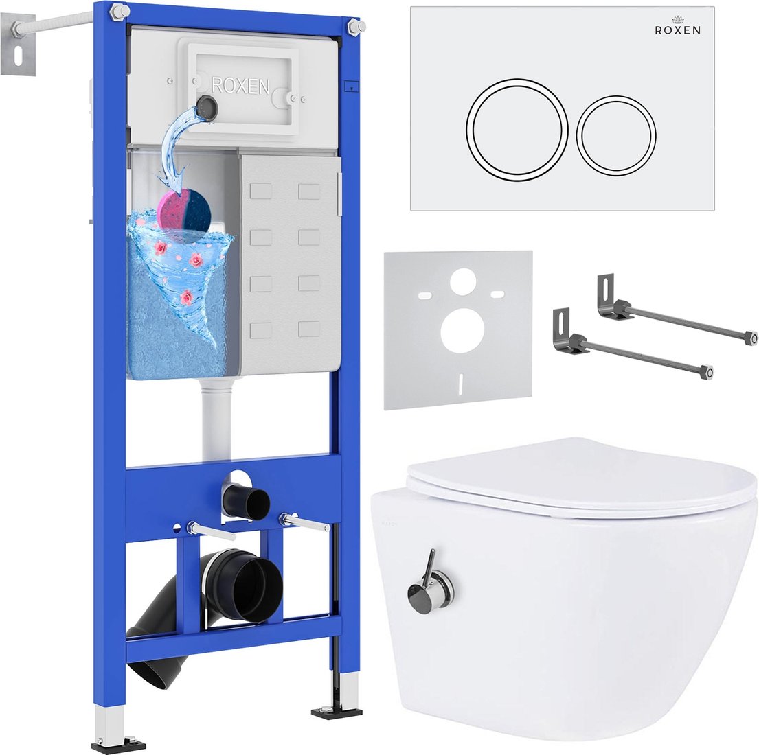 

Унитаз подвесной Roxen Antares Bidet в комплекте с инсталляцией StounFix Dual Fresh 6 в 1 902672 (кнопка: белый глянец)