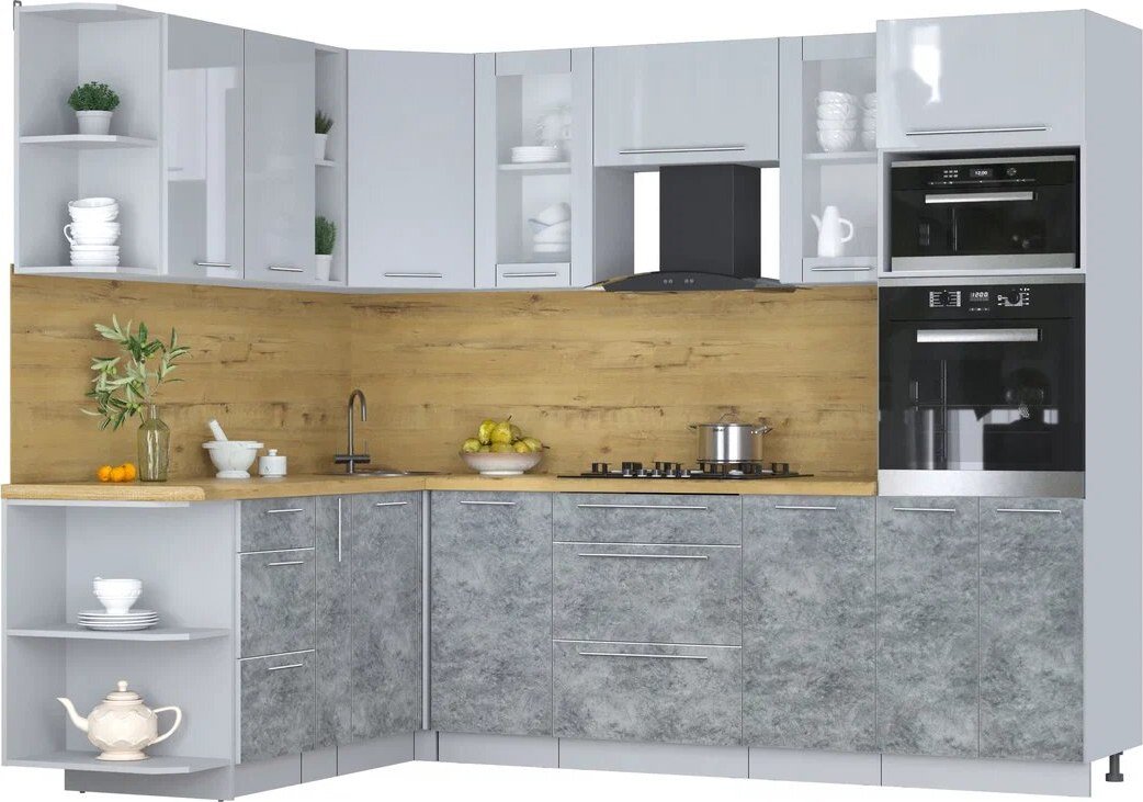 

Готовая кухня Интерлиния Мила Пластик 1.88x2.6 LV (туманный глянец/мрамор/дуб бунратти)