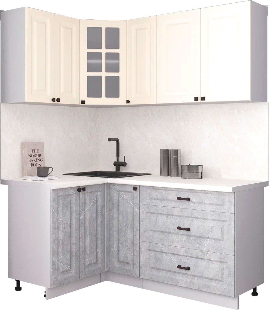 

Готовая кухня Интерлиния Мила Деко 1.2x1.7 (керамика/белый/опал светлый)