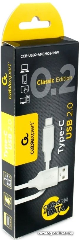 Кабель Cablexpert USB Type-A - USB Type-C CCB-USB2-AMCMO2-1MW (1 м, белый)