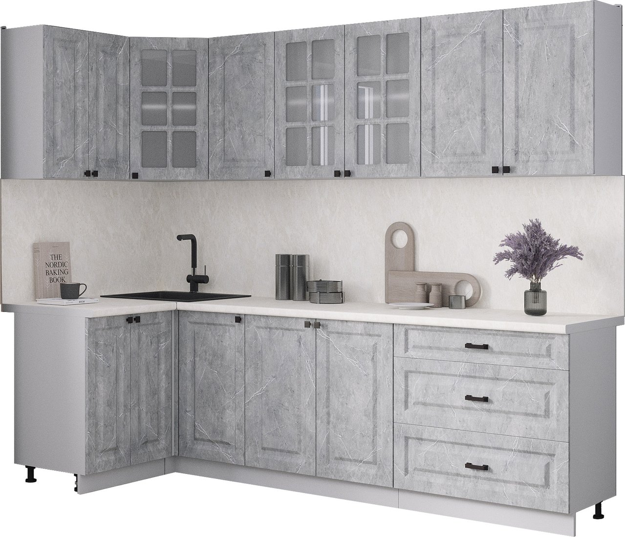 

Готовая кухня Интерлиния Мила Деко 1.2x2.6 (керамика/керамика/опал светлый)