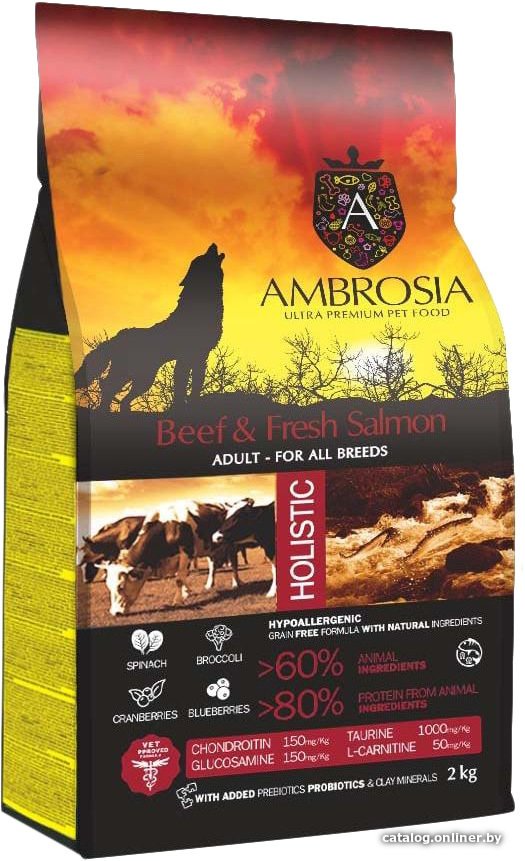 

Сухой корм для собак Ambrosia Adult All Breeds Beef & Fresh Salmon (для всех пород с говядиной и лососем) 2 кг