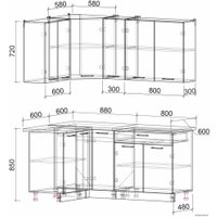 Готовая кухня Интерлиния Мила Лайт 1.2x1.7 (дуб белый/дуб серый)