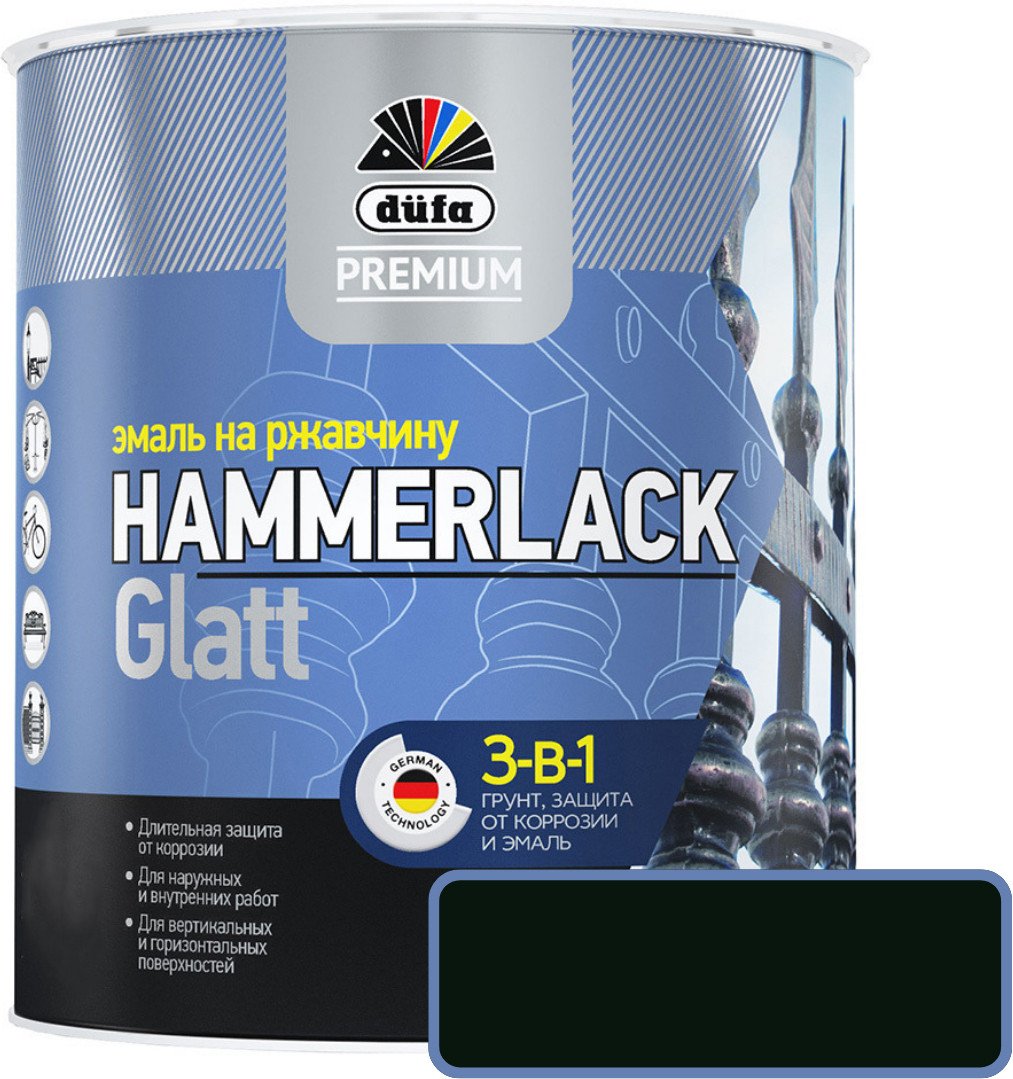 

Эмаль Dufa Hammerlack на ржавчину гладкая RAL9005 (2 л, черный)