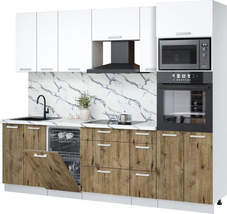 

Готовая кухня Интерлиния Мила Лайт 2.55-ПМ3 (белый платинум/дуб веллингтон/белый гранит)