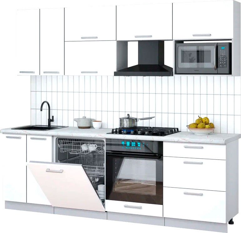 

Готовая кухня Интерлиния Мила Gloss 2.4-ПМ2 (белый/белый/серый каспий)