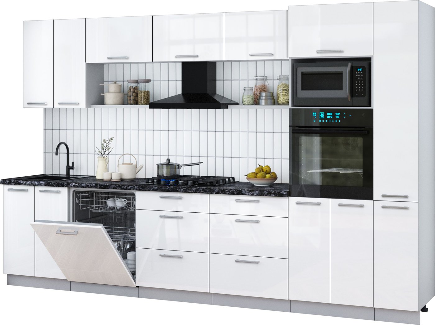 

Готовая кухня Интерлиния Мила Gloss 3.3-ПМ1 (белый глянец/белый глянец/кастилло темный)