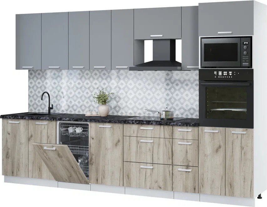 

Готовая кухня Интерлиния Мила Лайт 3.2-ПМ3 (серебро/дуб серый/кастилло темный)