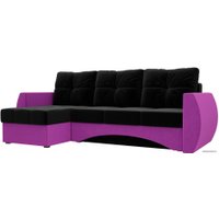 Угловой диван Лига диванов Сатурн 101058 (левый, микровельвет, черный/фиолетовый)