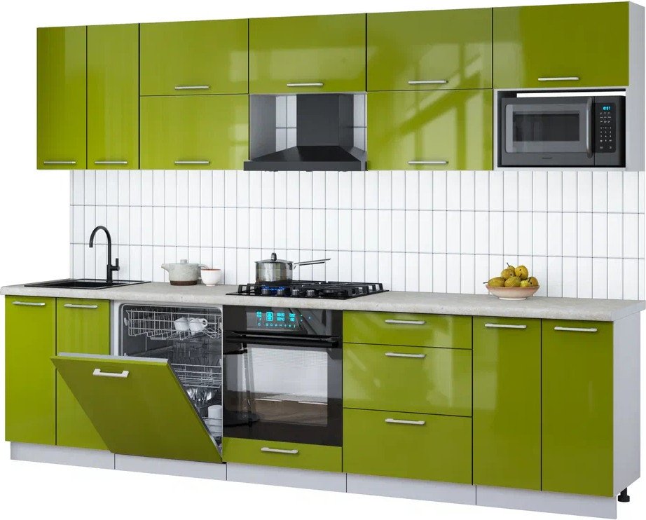 

Готовая кухня Интерлиния Мила Gloss 3.0-ПМ2 (яблоко глянец/яблоко глянец/опал светлый)