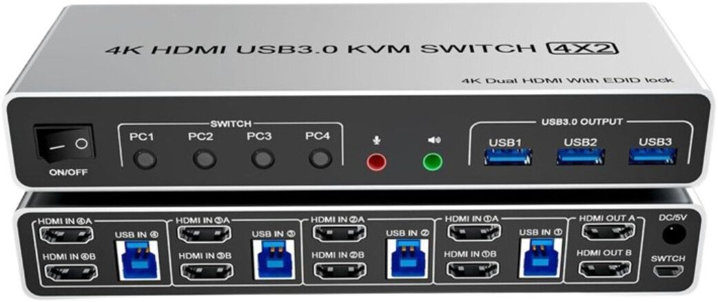 KVM переключатель USBTOP 4x2 HDMI v2.0 - 4K 60Гц 559646