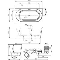 Ванна Wellsee Excellence Pro 150x73 28760601R (пристенная ванна (левая) белый глянец, экран, ножки, сифон-автомат хром)