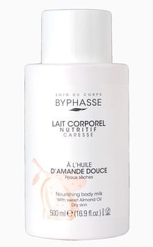 Byphasse Питательное молочко для тела со сладким миндалем для сухой кожи 500 мл (с помпой)