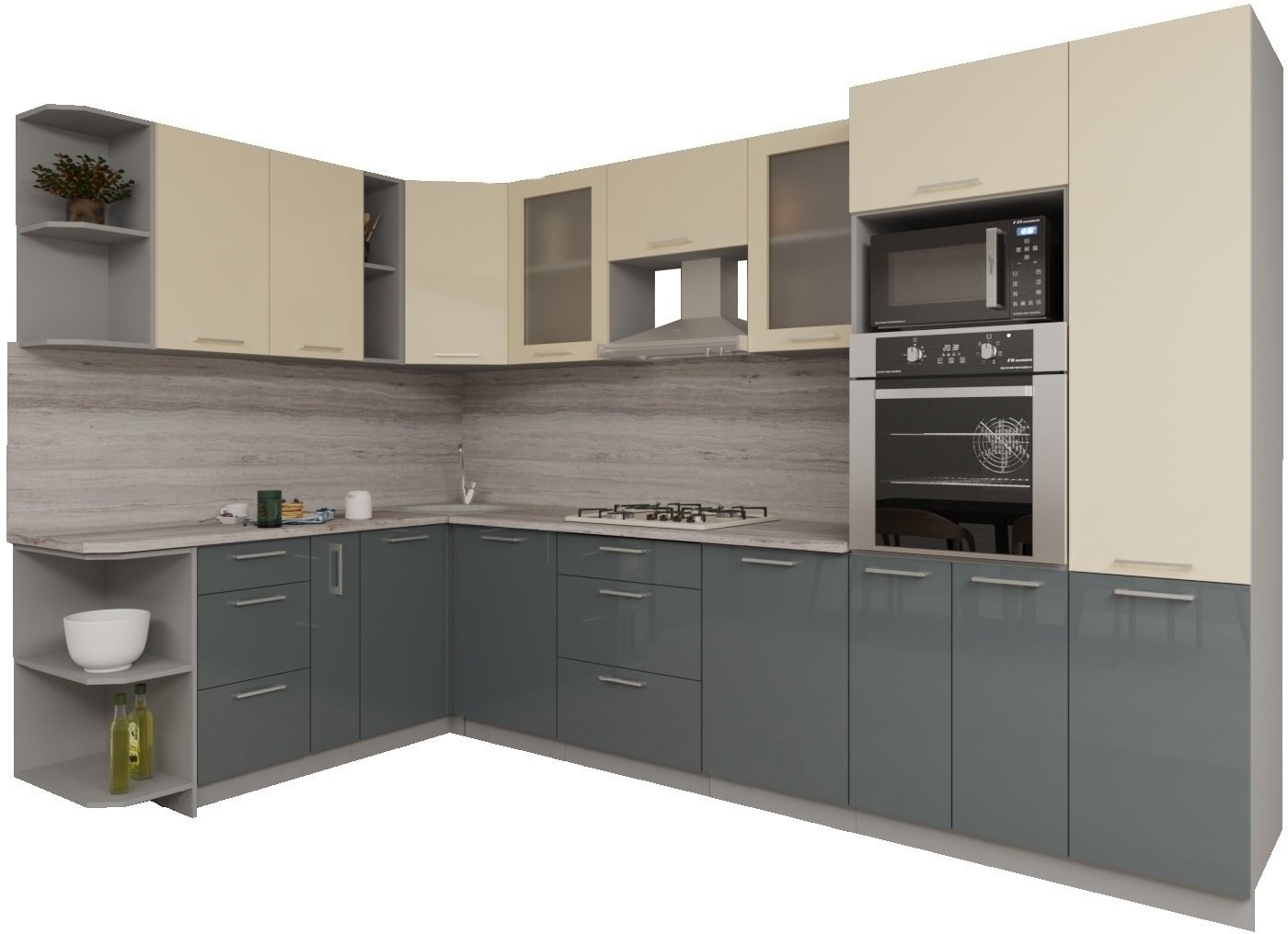 

Готовая кухня Интерлиния Мила Gloss 1.88x3.2 левая (ваниль-асфальт)