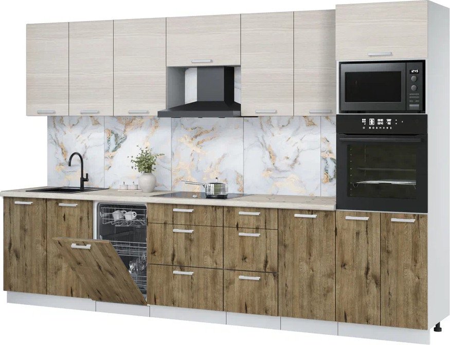 

Готовая кухня Интерлиния Мила Лайт 3.25-ПМ3 (вудлайн кремовый/дуб веллингтон/бискайская сосна)