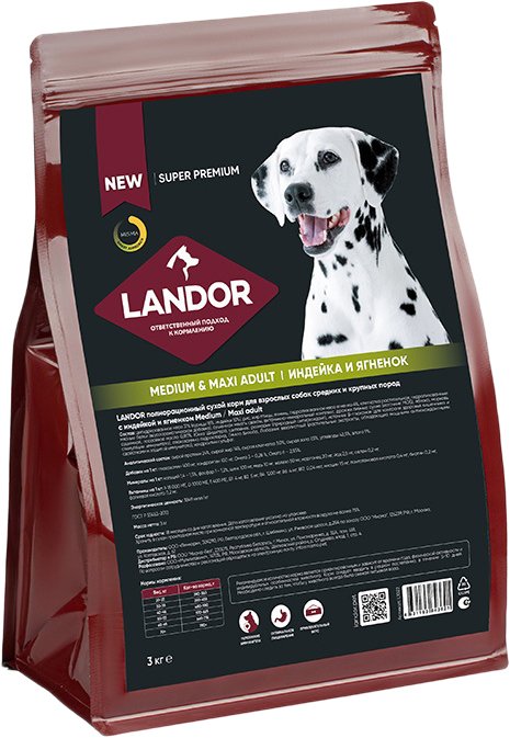 

Сухой корм для собак Landor Medium & Maxi Adult для взрослых cредних и крупных пород с индейкой и ягненком 3 кг