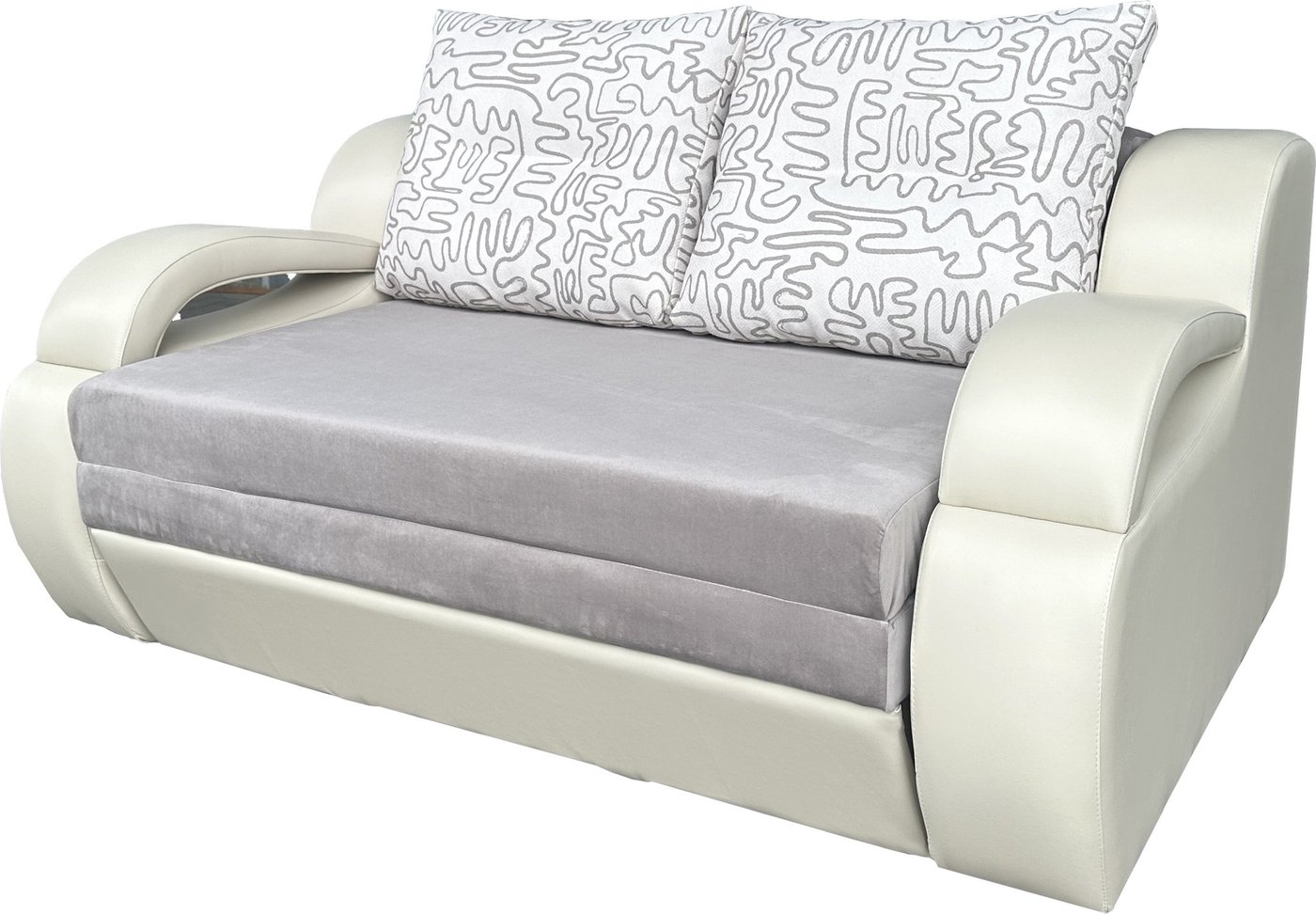 

Диван Анмикс Каспер (св.беж-серый велюр/кож.зам беж/принт инкас)