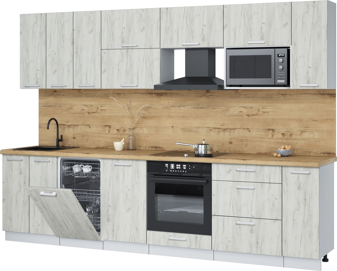 

Готовая кухня Интерлиния Мила Лайт 3.0-ПМ4 (дуб белый/дуб белый/дуб бунратти)