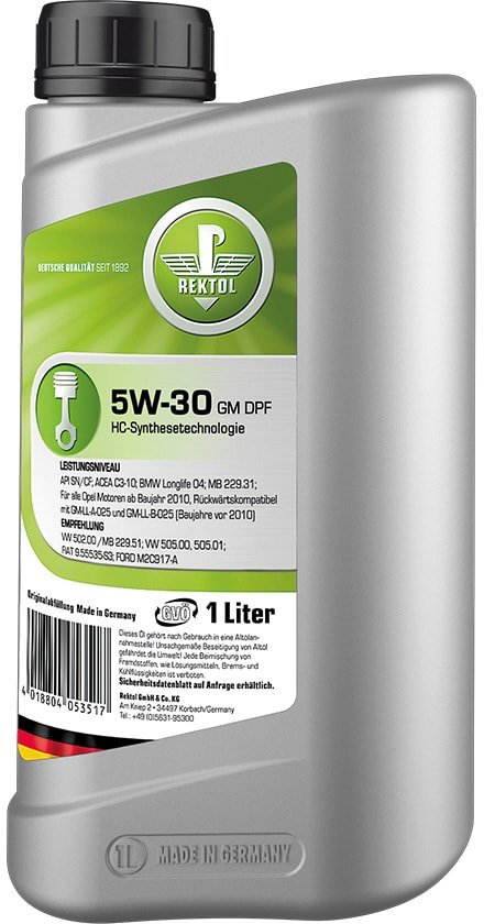 

Моторное масло Rektol 5W-30 GM DPF 1л