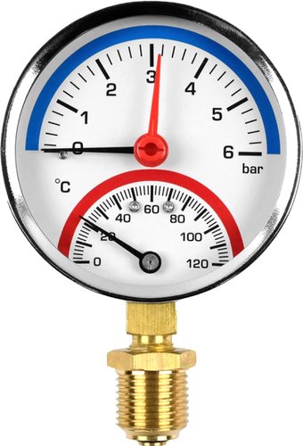 Valfex Термоманометр сантехнический 63мм 1/2" 16 бар 120°С VF.TMN.63.012.16