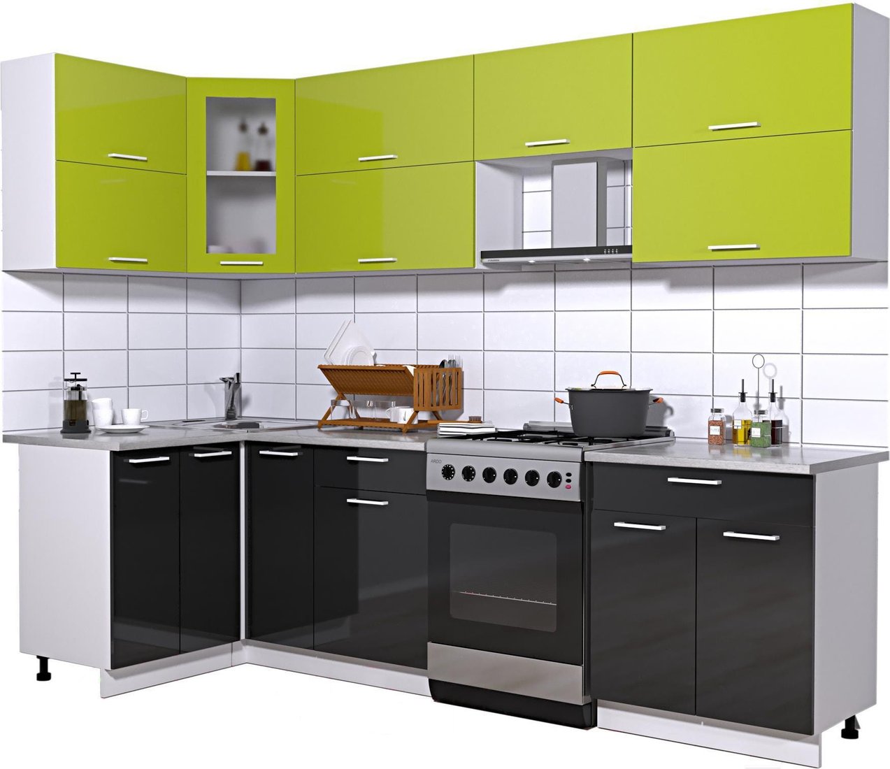 

Готовая кухня Интерлиния Мила Gloss 60-12x27 (яблоко/черный глянец)
