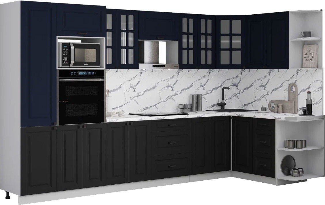 

Готовая кухня Интерлиния Мила Деко 1.68x3.4 PR (черный/индиго/белый гранит)