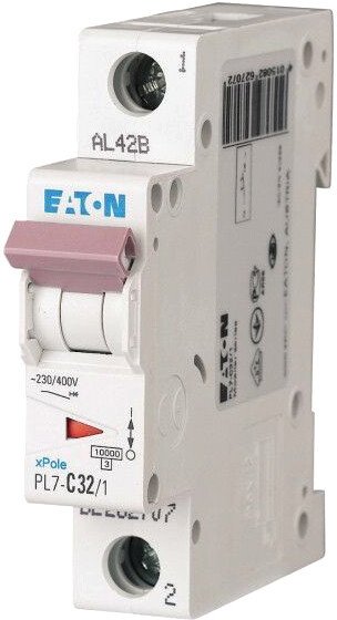 

Выключатель автоматический Eaton PL7 1P 32A С 10кА 1М 262707
