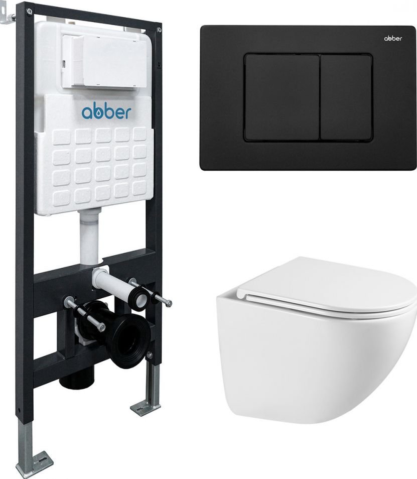 Унитаз подвесной Abber Bequem AC1131TC-AC0105-AC0120MB (с кнопкой смыва)