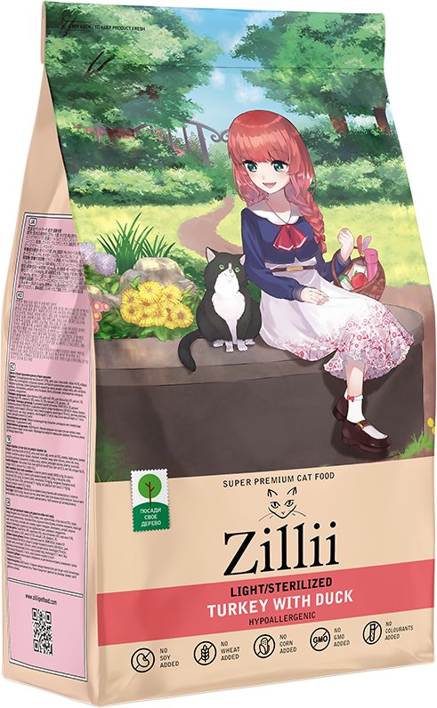 

Сухой корм для кошек Zillii Light/Sterilized индейка с уткой 400 г