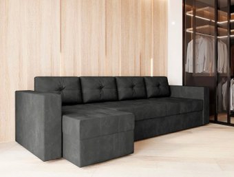 Угловой диван Настоящая мебель Константин Long (левый, н.п.б., вельвет, черный)