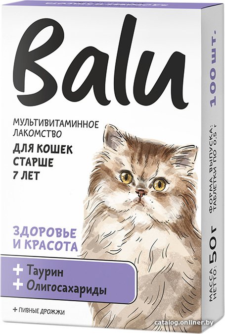 Лакомство для кошек Balu Здоровье и красота для кошек старше 7 лет 50 г (100 таблеток)