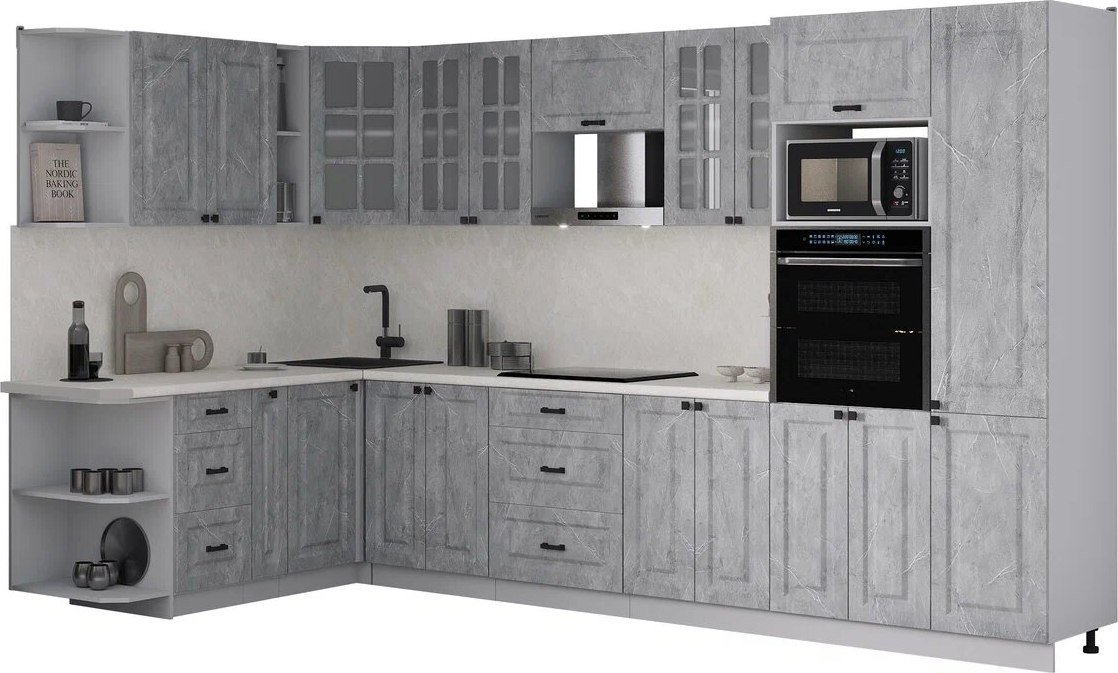 

Готовая кухня Интерлиния Мила Деко 1.88x3.4 LV (керамика/керамика/опал светлый)