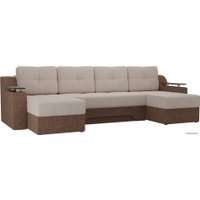 П-образный диван Лига диванов Сенатор 28924 (рогожка, бежевый/коричневый)