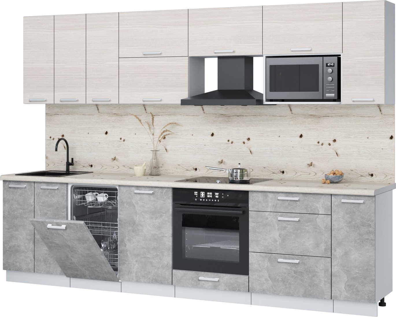 

Готовая кухня Интерлиния Мила Лайт 3.0-ПМ4 (вудлайн кремовый/бетон/бискайская сосна)