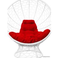 Кресло M-Group Кокос на подставке 11590106 (белый ротанг/красная подушка)