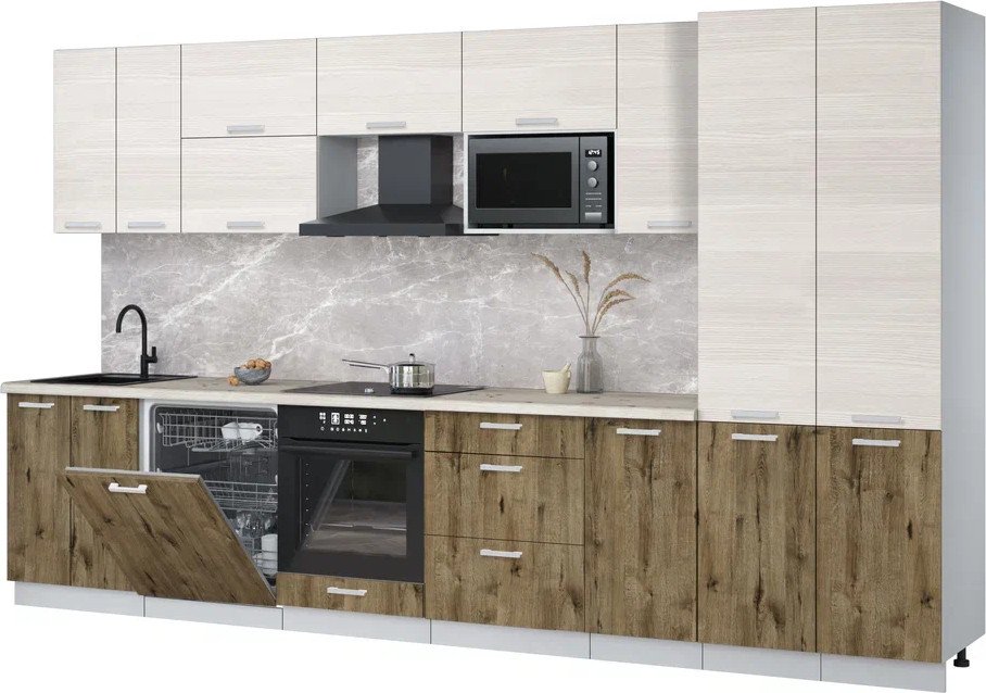 

Готовая кухня Интерлиния Мила Лайт 3.6-ПМ2 (вудлайн кремовый/дуб веллингтон/бискайская сосна)