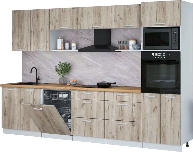 

Готовая кухня Интерлиния Мила Лайт 3.2-ПМ1 (дуб серый/дуб серый/дуб бунратти)