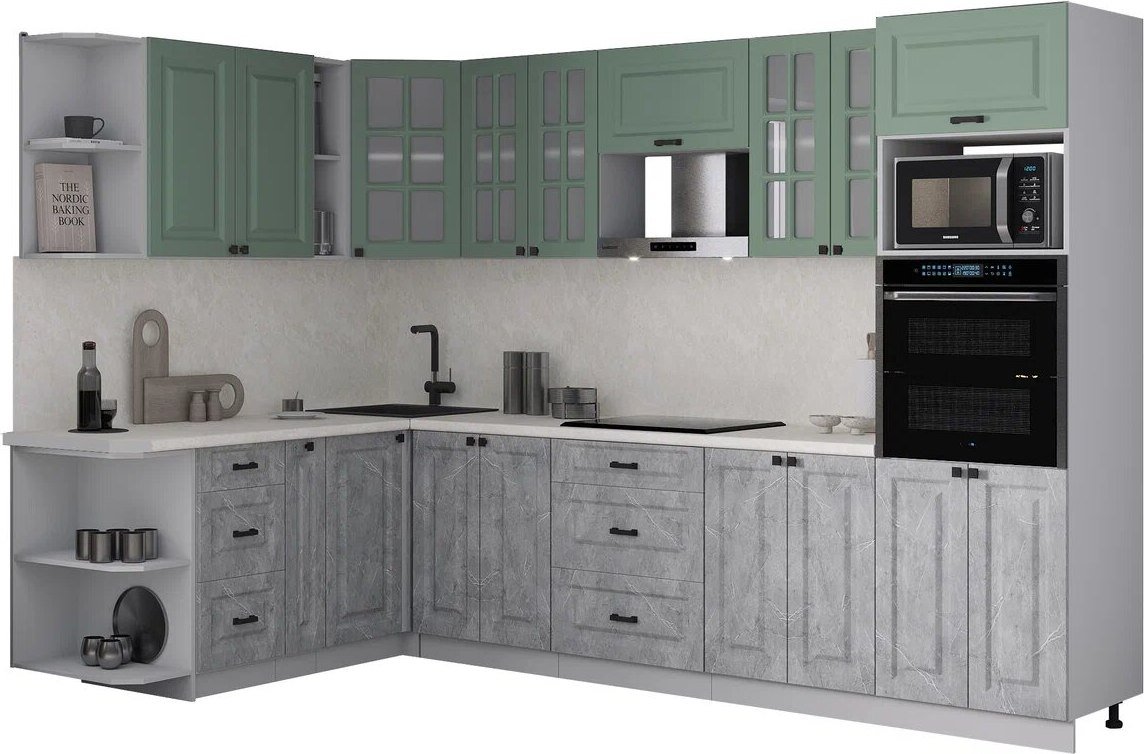 

Готовая кухня Интерлиния Мила Деко 1.88x3.0 LV (керамика/мята/опал светлый)